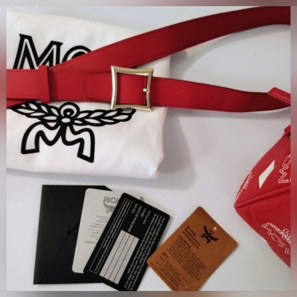MCM Limited Edition Red And White Visetos Satchel With The Matching Wallet - Picture 10 of 16